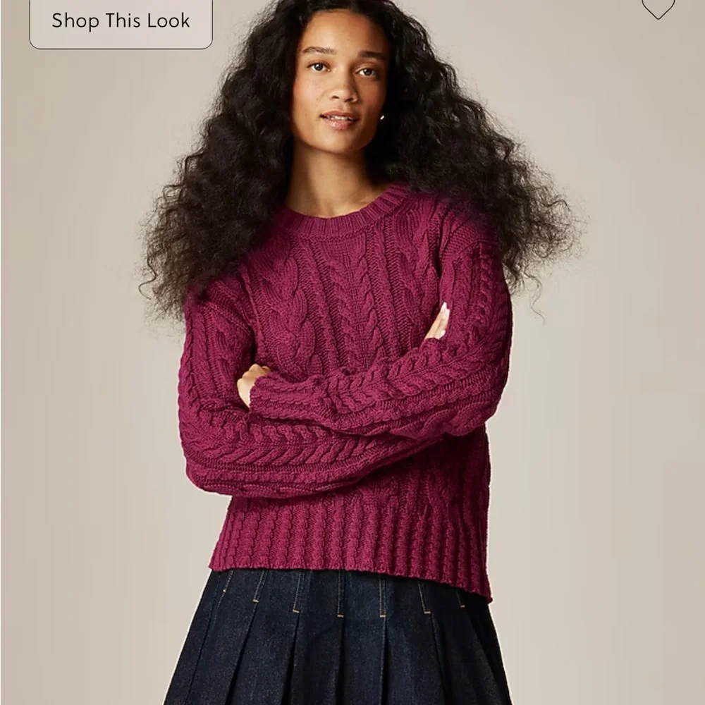 J. Crew Women's Cable-knit Crewneck Sweater - Color- Vivid Mulberry. Size Small